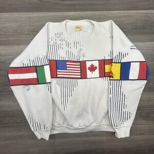 Vintage World Map Sweatshirt Mens XL KOA All Over Print AOP Olympics 80s 90s USA